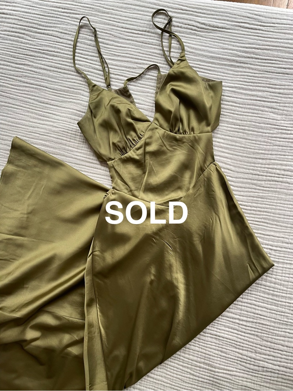 Hello Molly Olive Green Satin Slip Dress with Adjustable Straps And Back